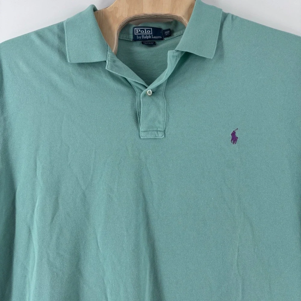 Polo Ralph Lauren Polo Shirt Mens 3XB Green Pique Cotton Purple Pony Big & Tall